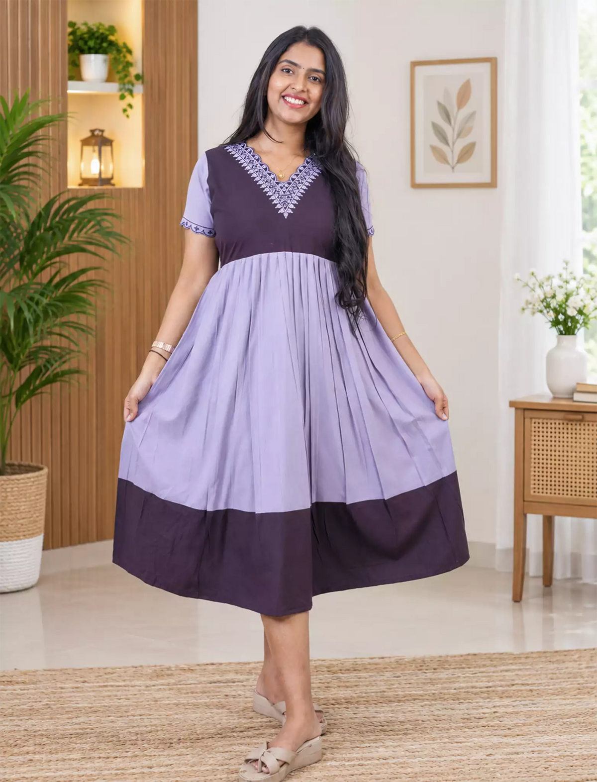 Plain Rayon Embroidery Mix & Match Maxi | V-Neck & Pocket | Mangai Nighties