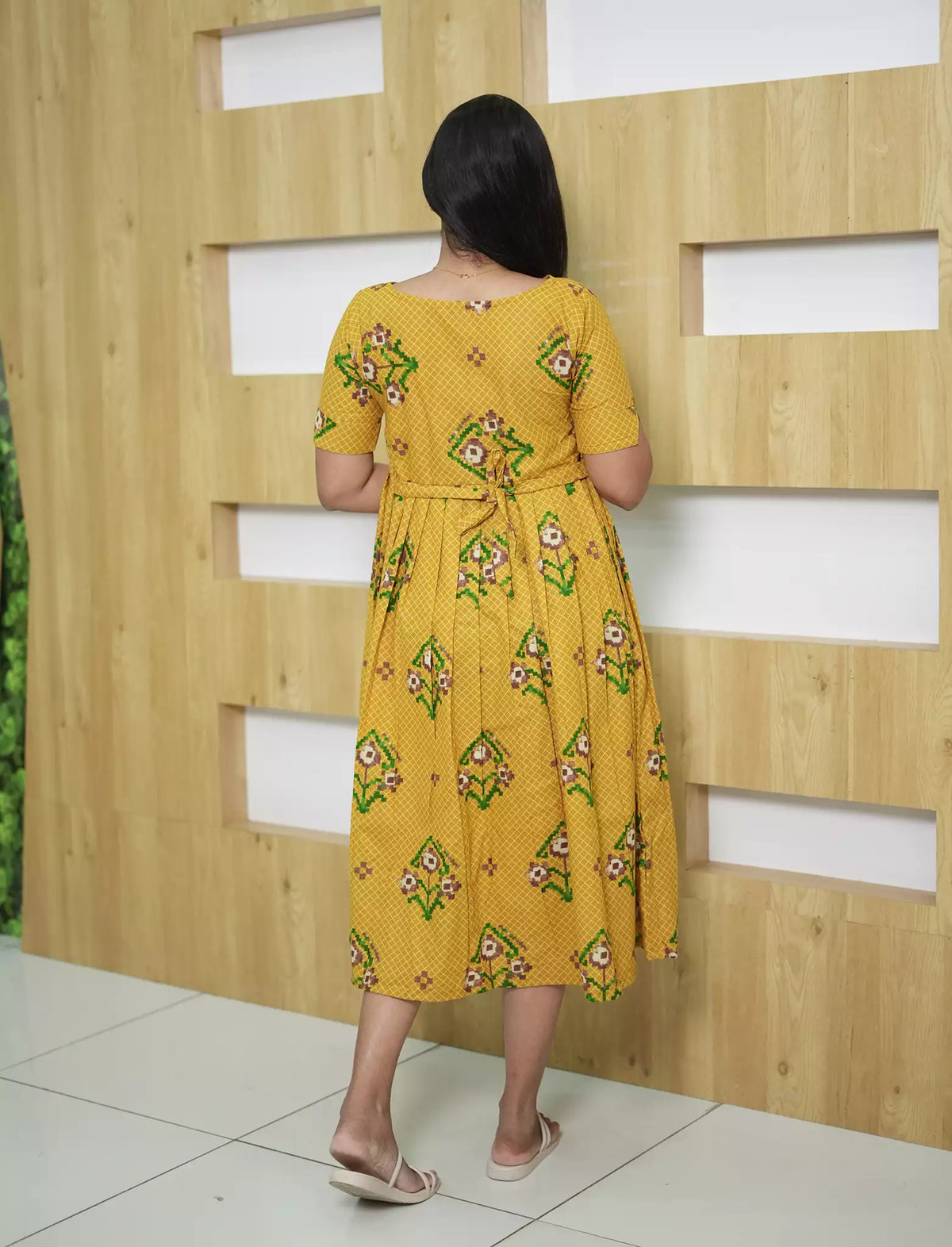 Floral Embroidery Cotton Maxi Frock with Back Tie | Mangai Nighties