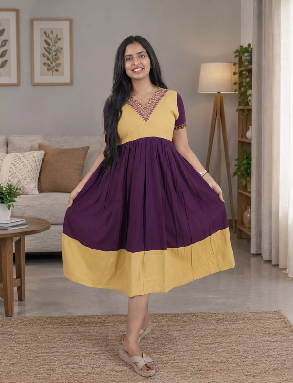 Plain Rayon Mix & Match Embroidery Maxi with Back Tie | Mangai Nighties