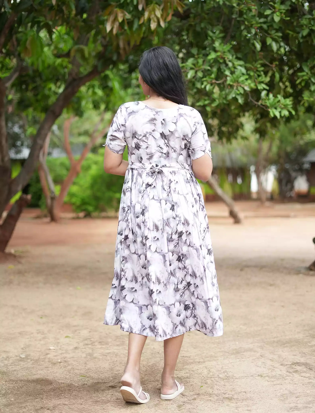 Rayon Floral Print Casual Maxi Dress with Boat Neck| Mangai Nighties