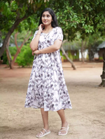 Rayon Floral Print Casual Maxi Dress with Boat Neck| Mangai Nighties