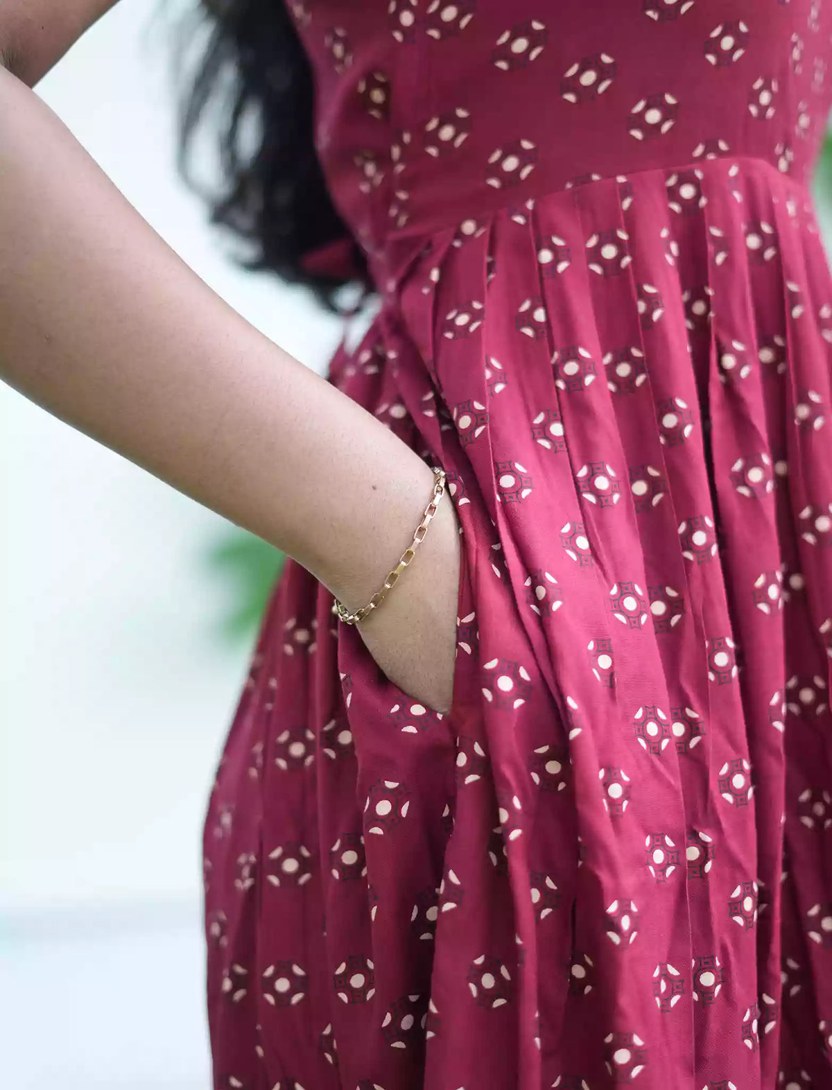 Rayon Bandhani Motif Print Maxi Frock with Fancy Sleeve - Mangai Nighties