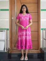 Rayon Pink Lily Floral Print Maxi Frock with Frilled Bottom - Mangai Nighties