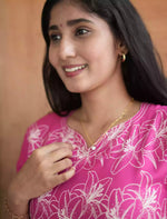 Rayon Pink Lily Floral Print Maxi Frock with Frilled Bottom - Mangai Nighties