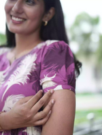 Rayon Purple Feather Print Rayon Maxi Frock with Back Tie- Mangai Nighties