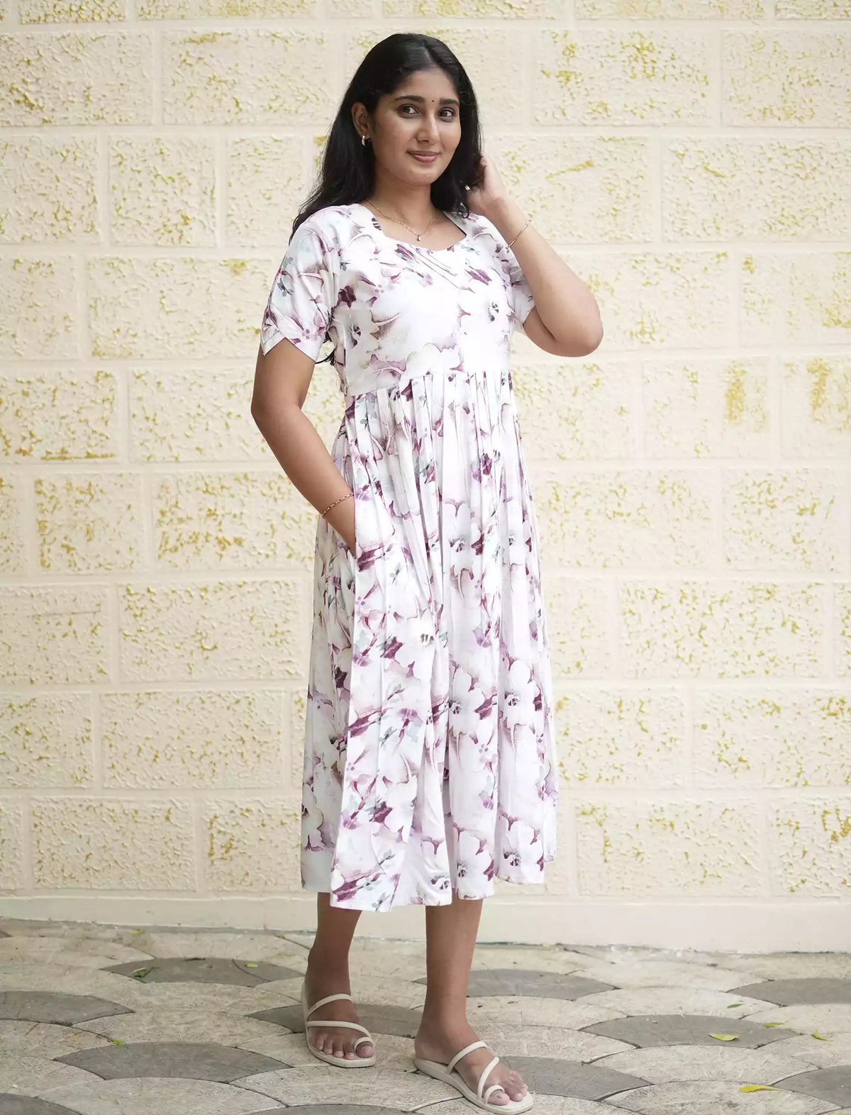 Rayon Floral Print Casual Maxi Dress with Boat Neck| Mangai Nighties