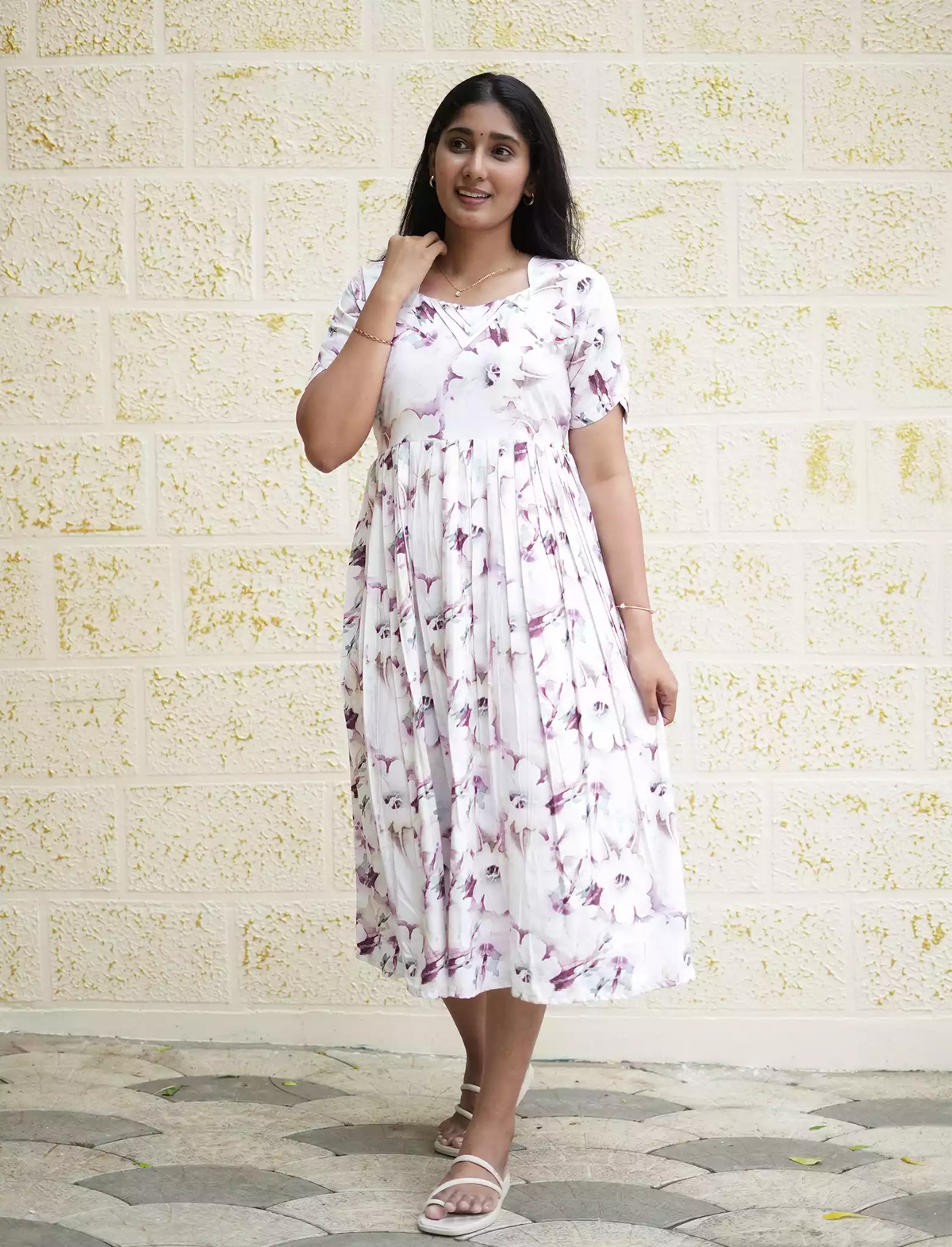 Rayon Floral Print Casual Maxi Dress with Boat Neck| Mangai Nighties