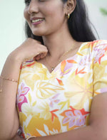 Rayon Yellow Floral Print Maxi Frock with Back Tie - Mangai Nighties
