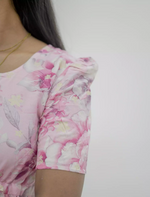 Rayon Floral Puff Sleeve Maxi Frock with Gathering Front Tie | Mangai Nighties