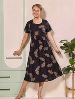 Floral Motif Print Half Sleeve Floral Maxi Button Style | Mangai Nighties
