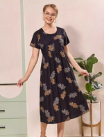 Floral Motif Print Half Sleeve Floral Maxi Button Style | Mangai Nighties