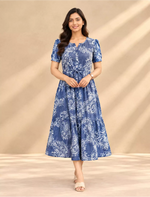 Rayon Paisley Print Puff Sleeve Gathering Maxi Frock with Side Pocket | Mangai Nighties