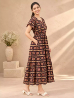 Rayon Foil Print Double Layer Sleeve Maxi Frock | Mangai Nighties