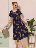 Floral Motif Print Half Sleeve Floral Maxi Button Style | Mangai Nighties