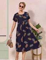 Floral Motif Print Half Sleeve Floral Maxi Button Style | Mangai Nighties