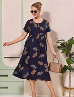 Floral Motif Print Half Sleeve Floral Maxi Button Style | Mangai Nighties