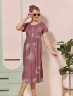 Floral Leaf Print Regular Sleeve Flared Maxi Casual Style | Mangai Nighties