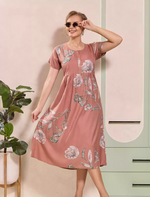 Floral Print Regular Sleeve Button Maxi Styling with Pocket | Mangai Nighties