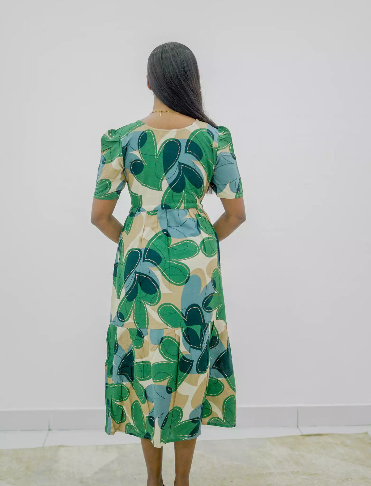 Rayon Puff Sleeve Foil Print Maxi Frock with Front Tie | Mangai Nighties