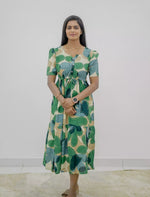 Rayon Puff Sleeve Foil Print Maxi Frock with Front Tie | Mangai Nighties