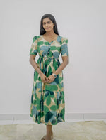 Rayon Puff Sleeve Foil Print Maxi Frock with Front Tie | Mangai Nighties