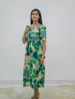 Rayon Puff Sleeve Foil Print Maxi Frock with Front Tie | Mangai Nighties