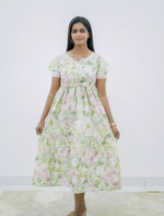 Rayon Floral Foil Print Double Layer Sleeve Maxi Frock | Mangai Nighties