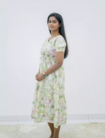 Rayon Floral Foil Print Double Layer Sleeve Maxi Frock | Mangai Nighties
