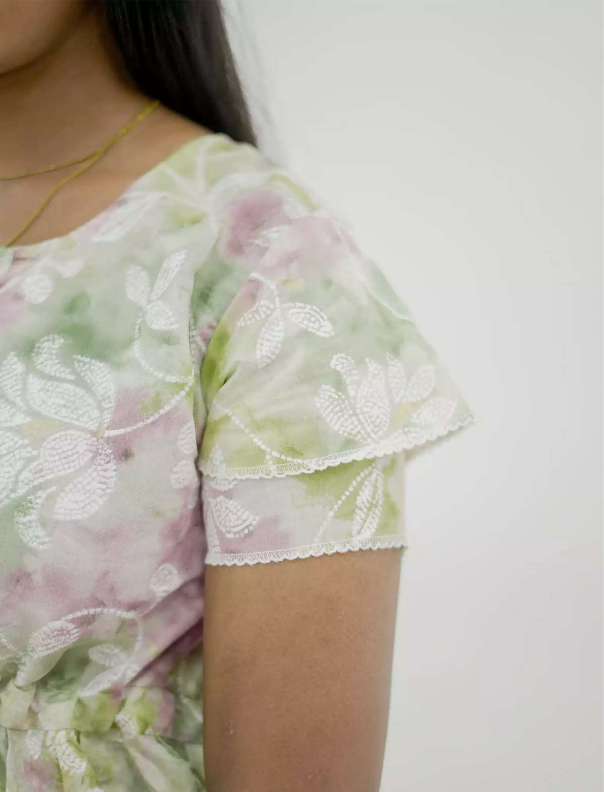 Rayon Floral Foil Print Double Layer Sleeve Maxi Frock | Mangai Nighties