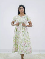 Rayon Floral Foil Print Double Layer Sleeve Maxi Frock | Mangai Nighties