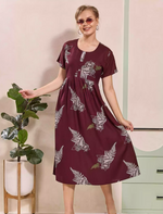 Floral Printed Regular Sleeve Button Front Maxi with Pocket | Mangai Nighties