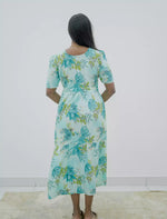 Rayon Floral Puff Sleeve Maxi Frock with Front Tie | Mangai Nighties