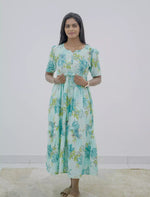 Rayon Floral Puff Sleeve Maxi Frock with Front Tie | Mangai Nighties