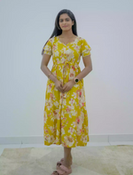 Rayon Floral Foil Print Double Layer Sleeve Maxi with Side Pocket | Mangai Nighties