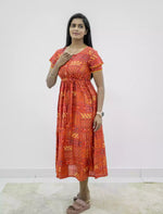 Rayon Foil Print Double Layer Sleeve Maxi with Front Tie | Mangai Nighties
