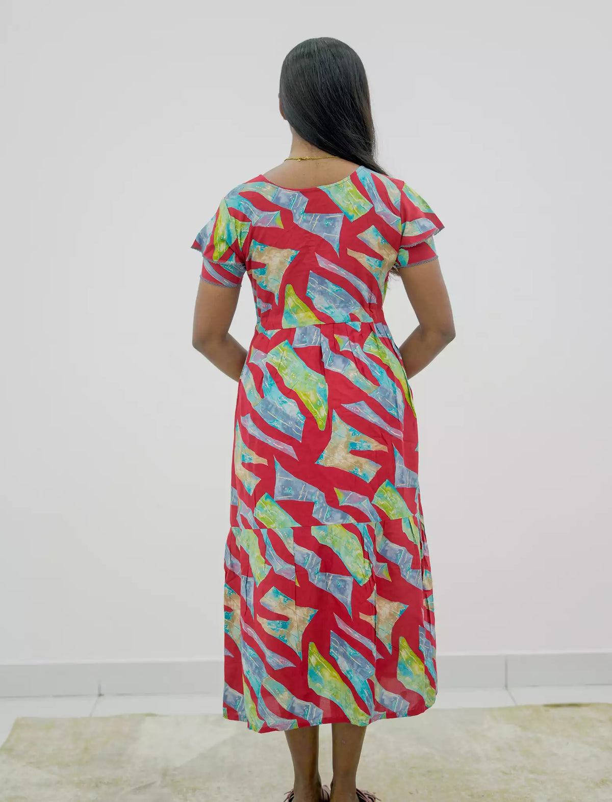 Rayon Abstract Foil Print Double Layer Sleeve Maxi | Mangai Nighties