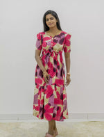 Rayon Puff Sleeve Foil Print Maxi Frock with Front Tie | Mangai Nighties