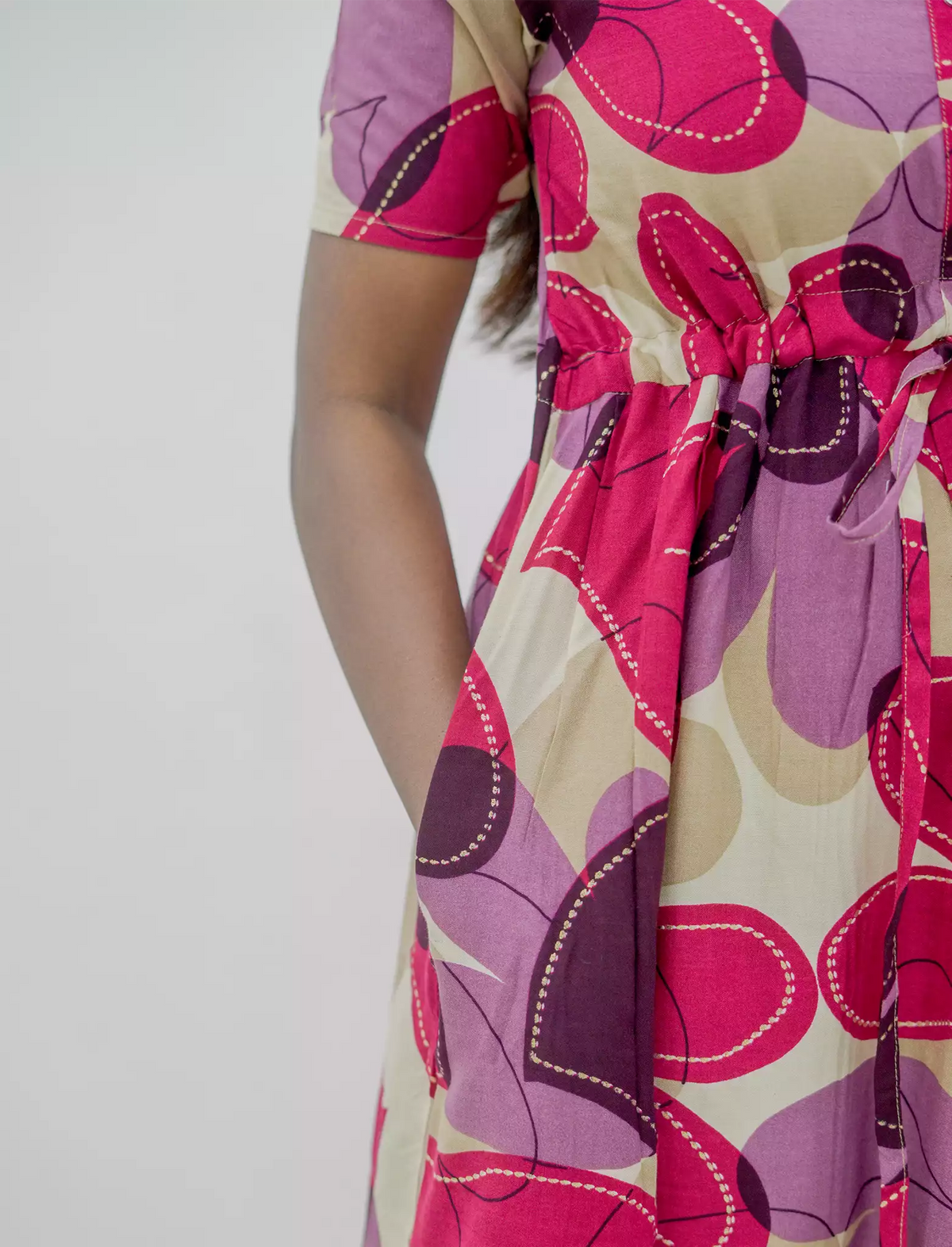Rayon Puff Sleeve Foil Print Maxi Frock with Front Tie | Mangai Nighties