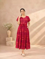 Rayon Foil Print Double Layer Sleeve Maxi with Front Tie | Mangai Nighties