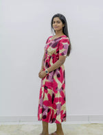 Rayon Puff Sleeve Foil Print Maxi Frock with Front Tie | Mangai Nighties