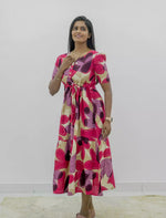 Rayon Puff Sleeve Foil Print Maxi Frock with Front Tie | Mangai Nighties