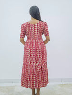 Rayon Foil Print Puff Sleeve Front Tie Gathering Maxi Frock | Mangai Nighties