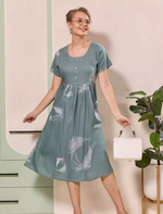 Floral Leaf Print Regular Sleeve Flared Maxi Casual Style | Mangai Nighties
