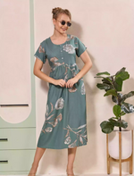 Floral Print Regular Sleeve Button Maxi Styling with Pocket | Mangai Nighties