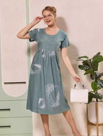 Floral Leaf Print Regular Sleeve Flared Maxi Casual Style | Mangai Nighties