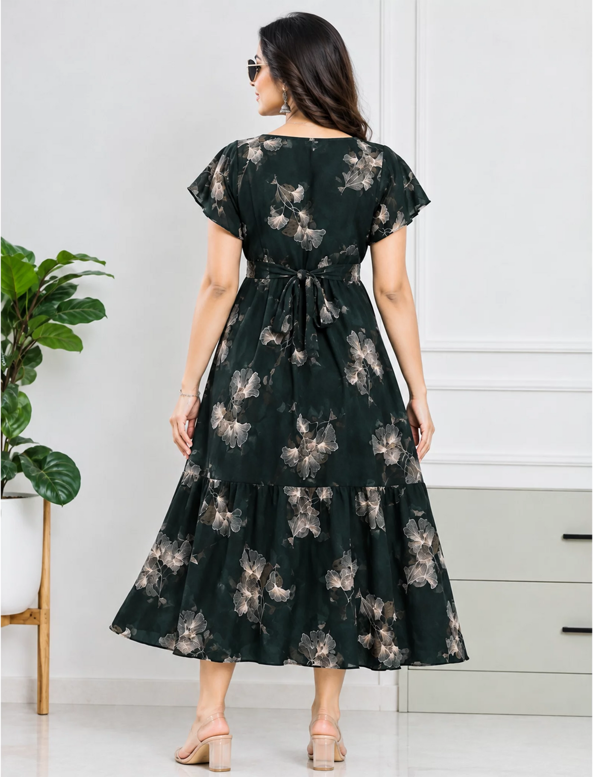 Floral Print Petal Sleeve Maxi with Side Pocket | Mangai Nighties