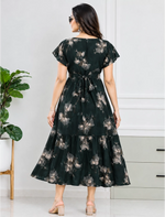 Floral Print Petal Sleeve Maxi with Side Pocket | Mangai Nighties