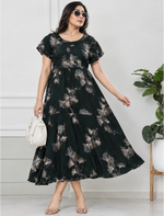 Floral Print Petal Sleeve Maxi with Side Pocket | Mangai Nighties