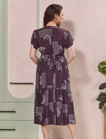 Geometric Print Petal Sleeve Maxi Dress with Back Tie | Mangai Nighties