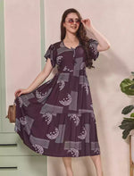 Geometric Print Petal Sleeve Maxi Dress with Back Tie | Mangai Nighties